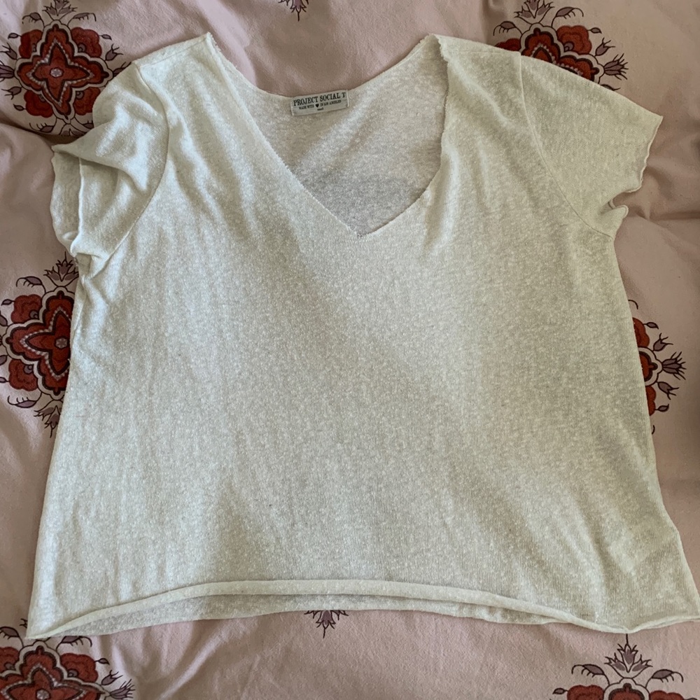 Urban Outfitters Cream V Neck Tee